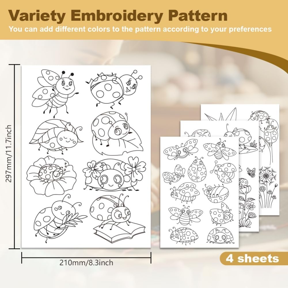4 أوراق مقاس 11.6×8.2 بوصة، أن - مراجعة Embroidery Lady Bug وسعره