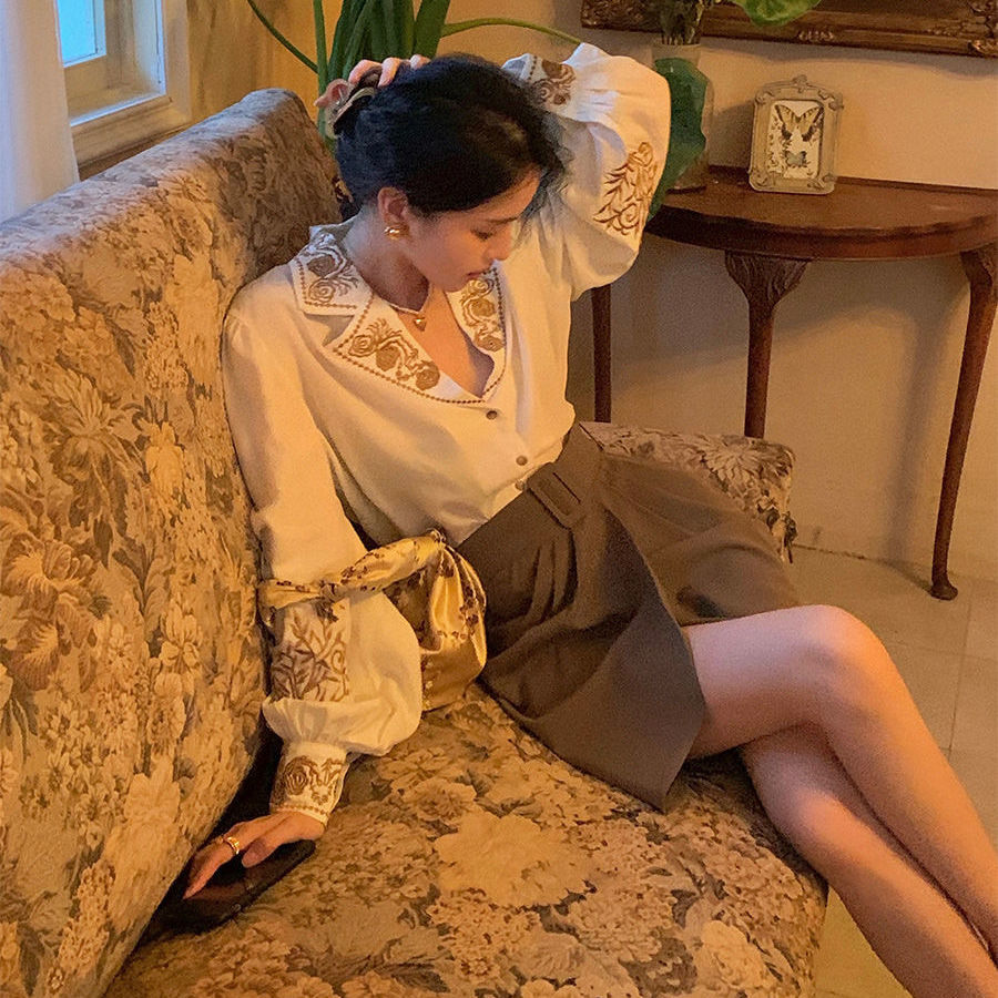 بلوزة قميص حريمي مطرز ريترو مط - مراجعة Embroidery Cotton Shirt وسعره